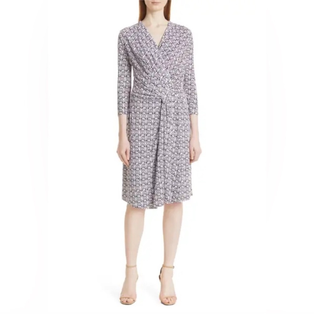 Hugo Boss size M Exandria Geo Print Wrap Front Dress‎ In Cradle Pink Fantasy